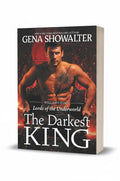 BestBuyBook paperback cover of The Darkest King by Gena Showalter featuring a shirtless man with a chest tattoo.