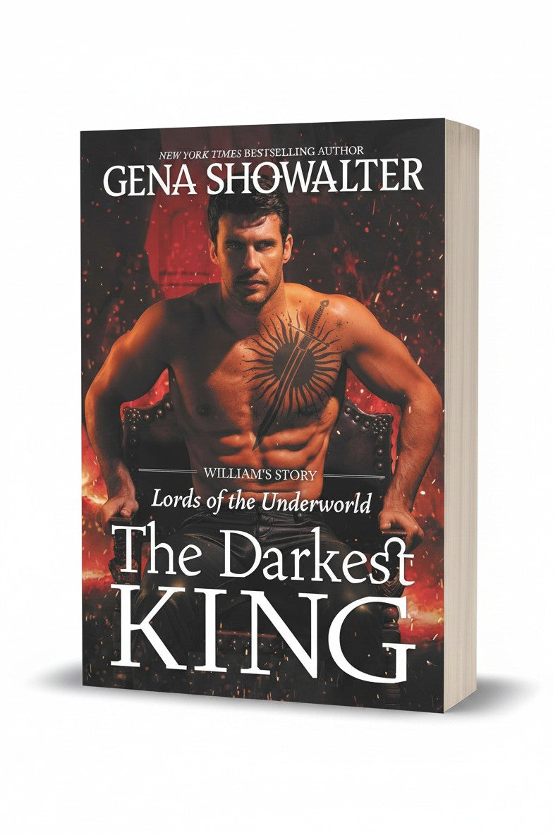 BestBuyBook paperback cover of The Darkest King by Gena Showalter featuring a shirtless man with a chest tattoo.