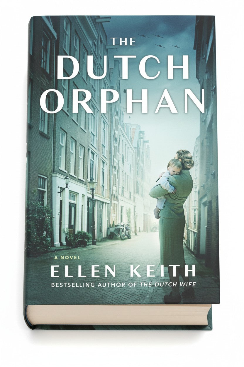BestBuyBook The Dutch Orphan by Ellen Keith historical fiction book cover featuring a woman holding a baby in Amsterdam