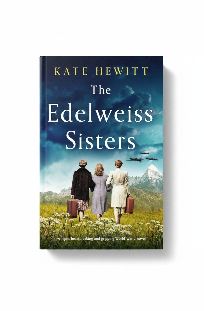 BestBuyBook cover of The Edelweiss Sisters by Kate Hewitt featuring three women walking through a field toward mountains