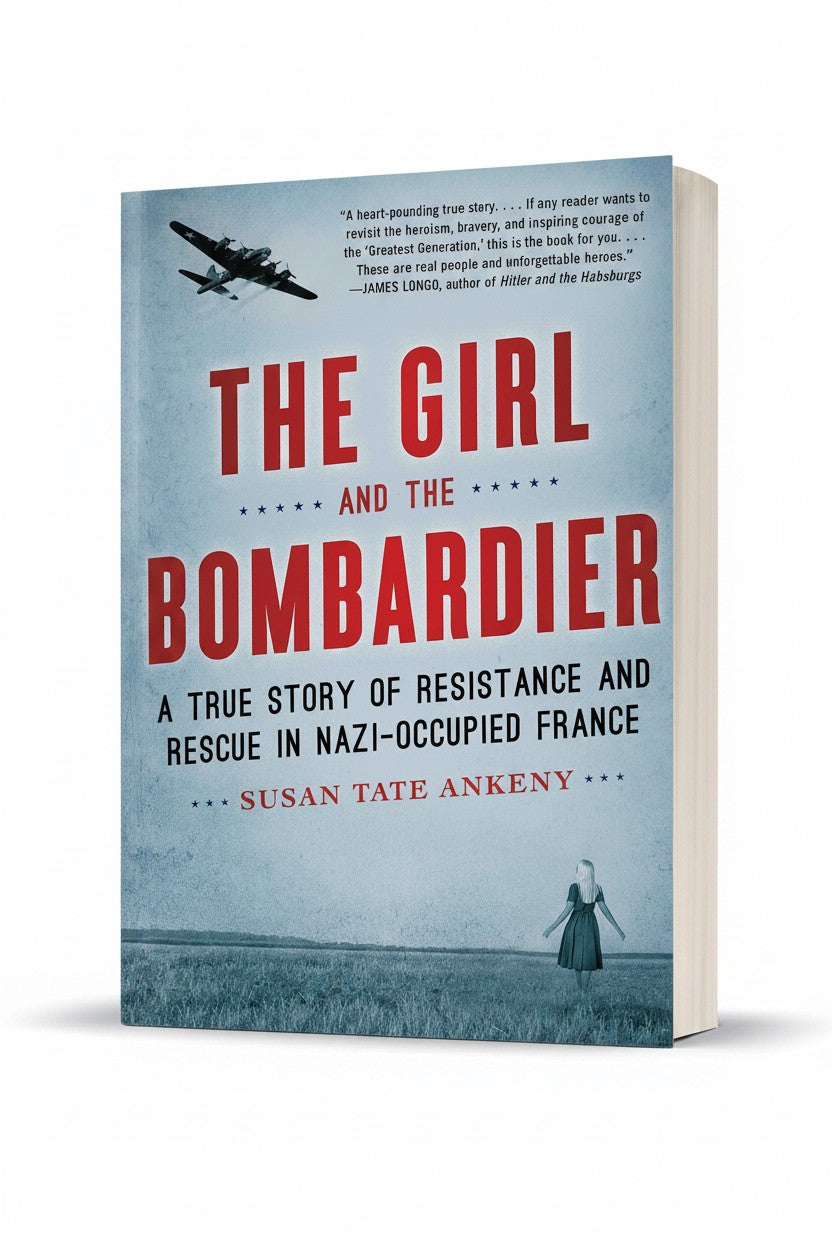 BestBuyBook cover of The Girl and the Bombardier by Susan Tate Ankeny featuring a B-17 plane and a girl in a field.