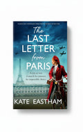BestBuyBook cover of The Last Letter from Paris featuring a woman in a red coat on a bicycle with the Eiffel Tower.