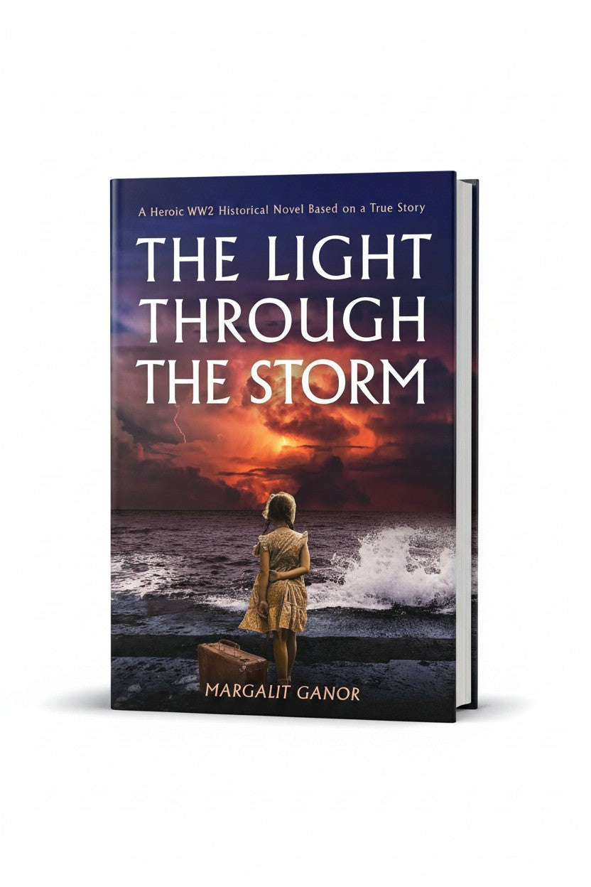 BestBuyBook The Light Through the Storm historical novel cover featuring a girl with a suitcase by a stormy sea.