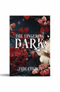 BestBuyBook The Lingering Dark fantasy romance book cover featuring red leaves, dark vines, and white flowers.