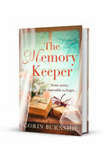 BestBuyBook The Memory Keeper by Corin Burnside, a historical fiction novel cover featuring gift boxes and flowers.