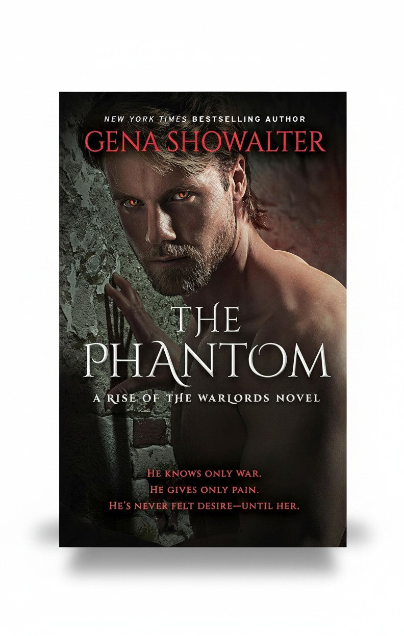 BestBuyBook cover of The Phantom by Gena Showalter featuring a shirtless man with glowing eyes in a dark setting.