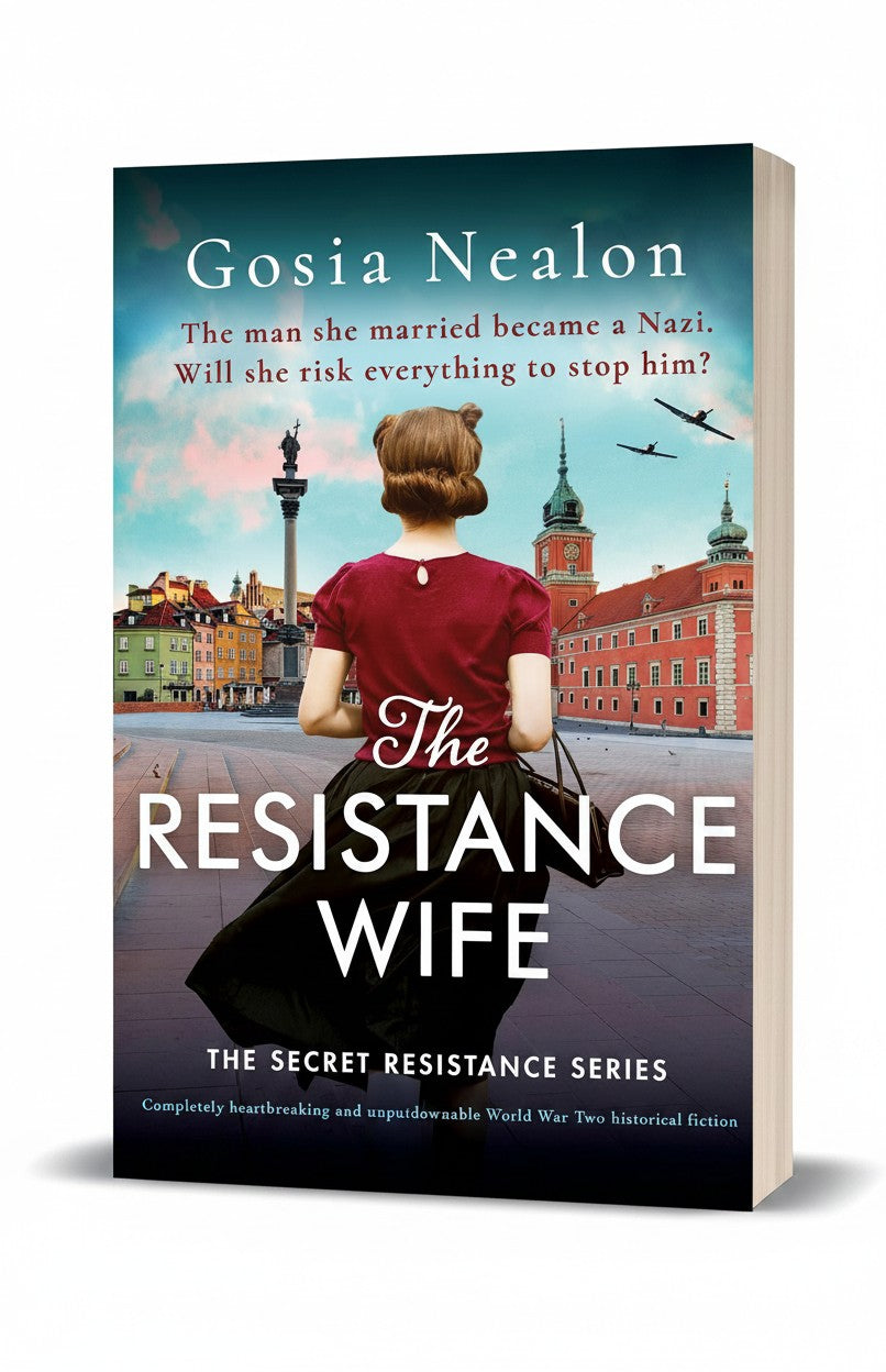 BestBuyBook paperback cover of The Resistance Wife by Gosia Nealon featuring a woman in a red top in Warsaw.
