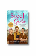 BestBuyBook The Steel Girls book cover featuring three women in 1940s factory attire against a wartime sky background.