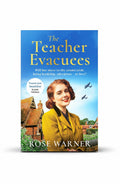 BestBuyBook The Teacher Evacuees historical novel cover featuring a woman in a yellow coat against a wartime backdrop.