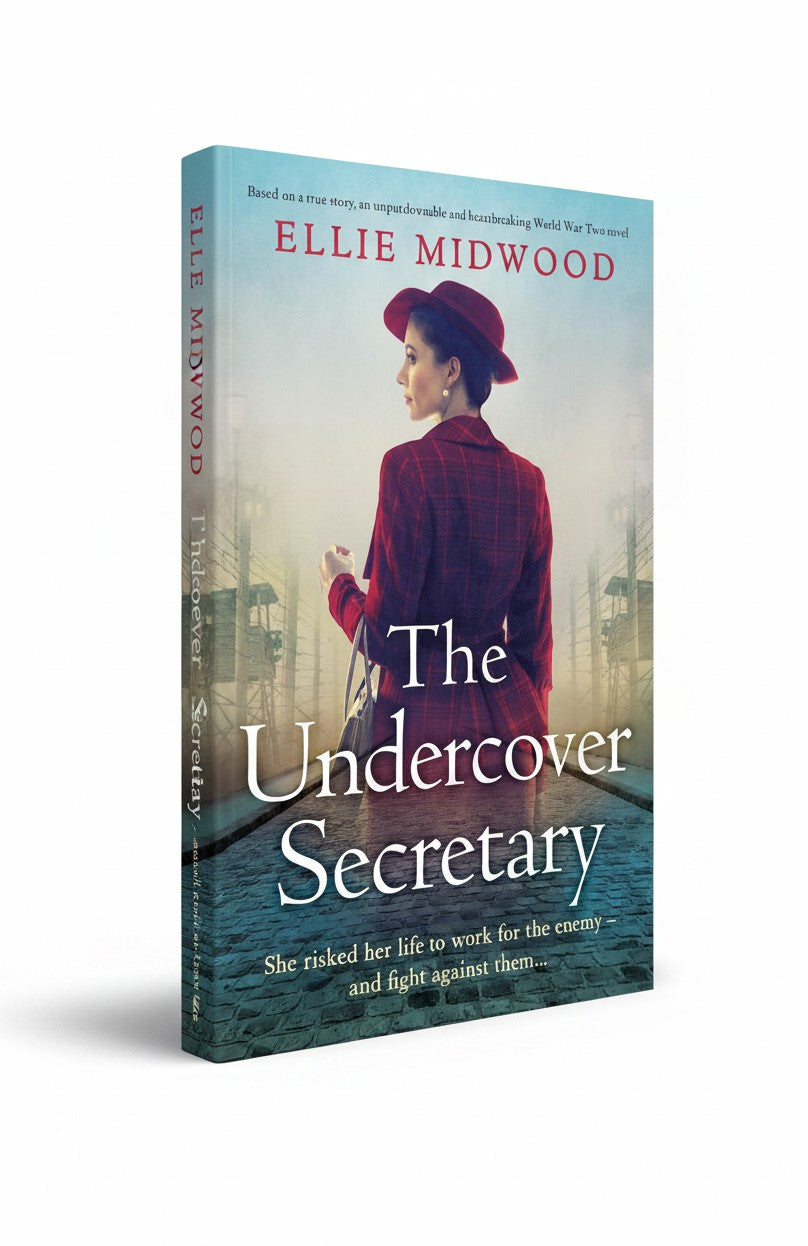 BestBuyBook The Undercover Secretary book cover featuring a woman in a red coat and hat on a misty cobblestone street
