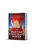 BestBuyBook The Wartime Chocolate Maker book cover featuring a woman in a red dress holding a stack of gift boxes.