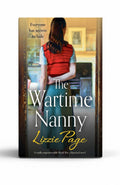 BestBuyBook cover art for The Wartime Nanny by Lizzie Page featuring a woman in a red vest and green skirt