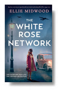 BestBuyBook cover of The White Rose Network by Ellie Midwood featuring a woman in a red coat on a foggy street.