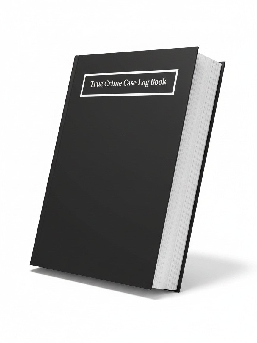 BestBuyBook True Crime Case Log Book with a sleek black cover and white text, designed for cold case investigations.