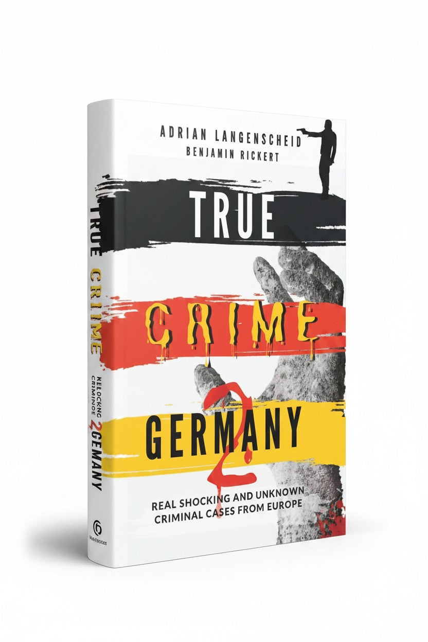 BestBuyBook True Crime Germany 2 book cover featuring a hand silhouette and bold red, black, and yellow brush strokes.