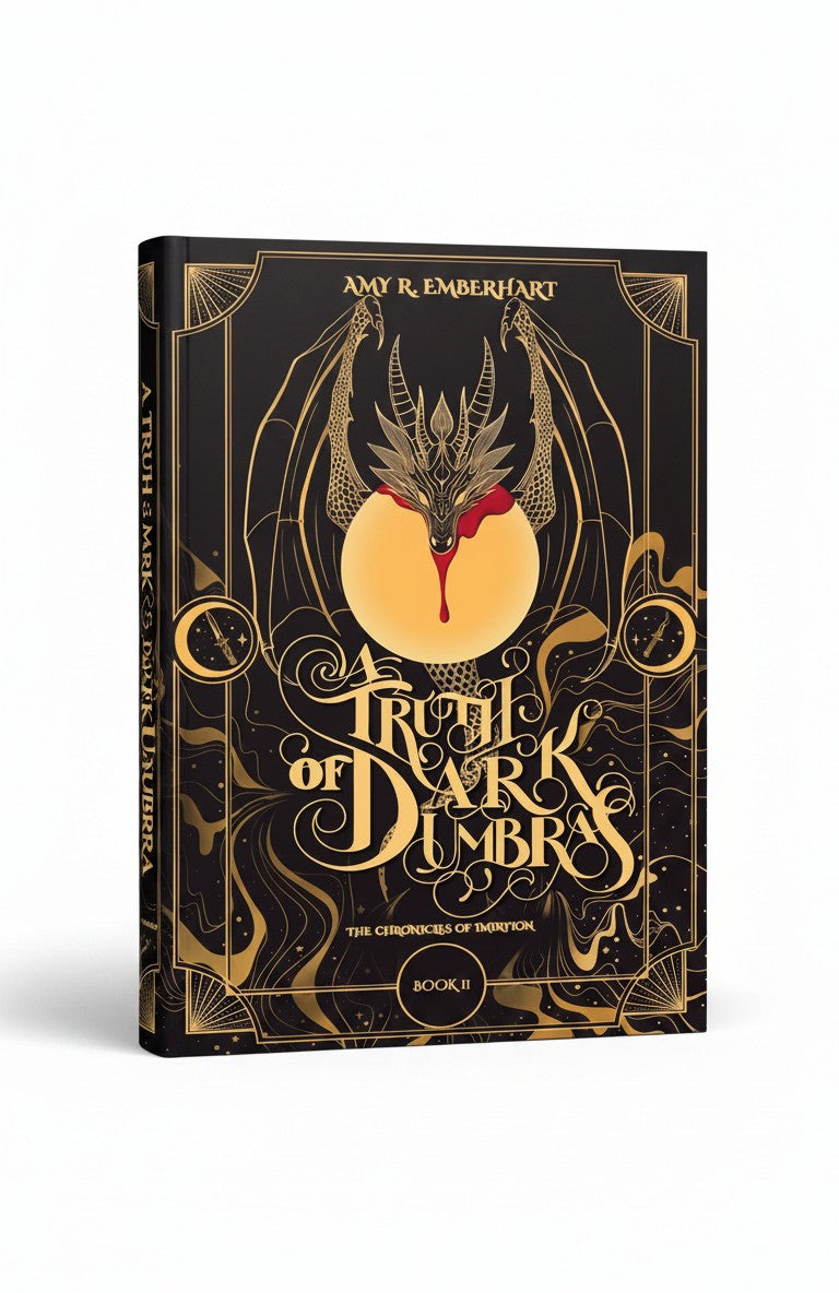 BestBuyBook hardcover edition of A Truth of Dark Umbras by Amy R. Emberhart featuring gold dragon and moon cover art.