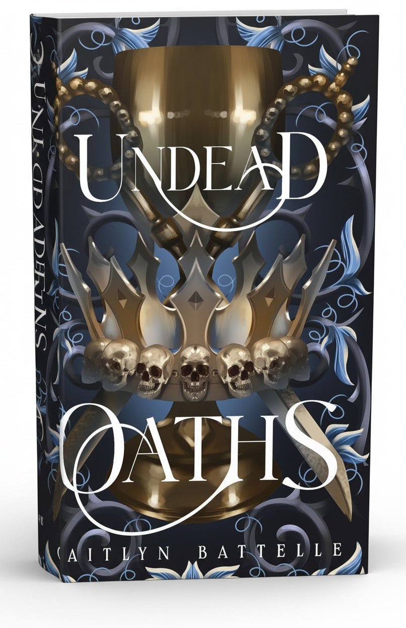 BestBuyBook Undead Oaths book cover featuring a golden chalice, skulls, and blue vines on a dark background.