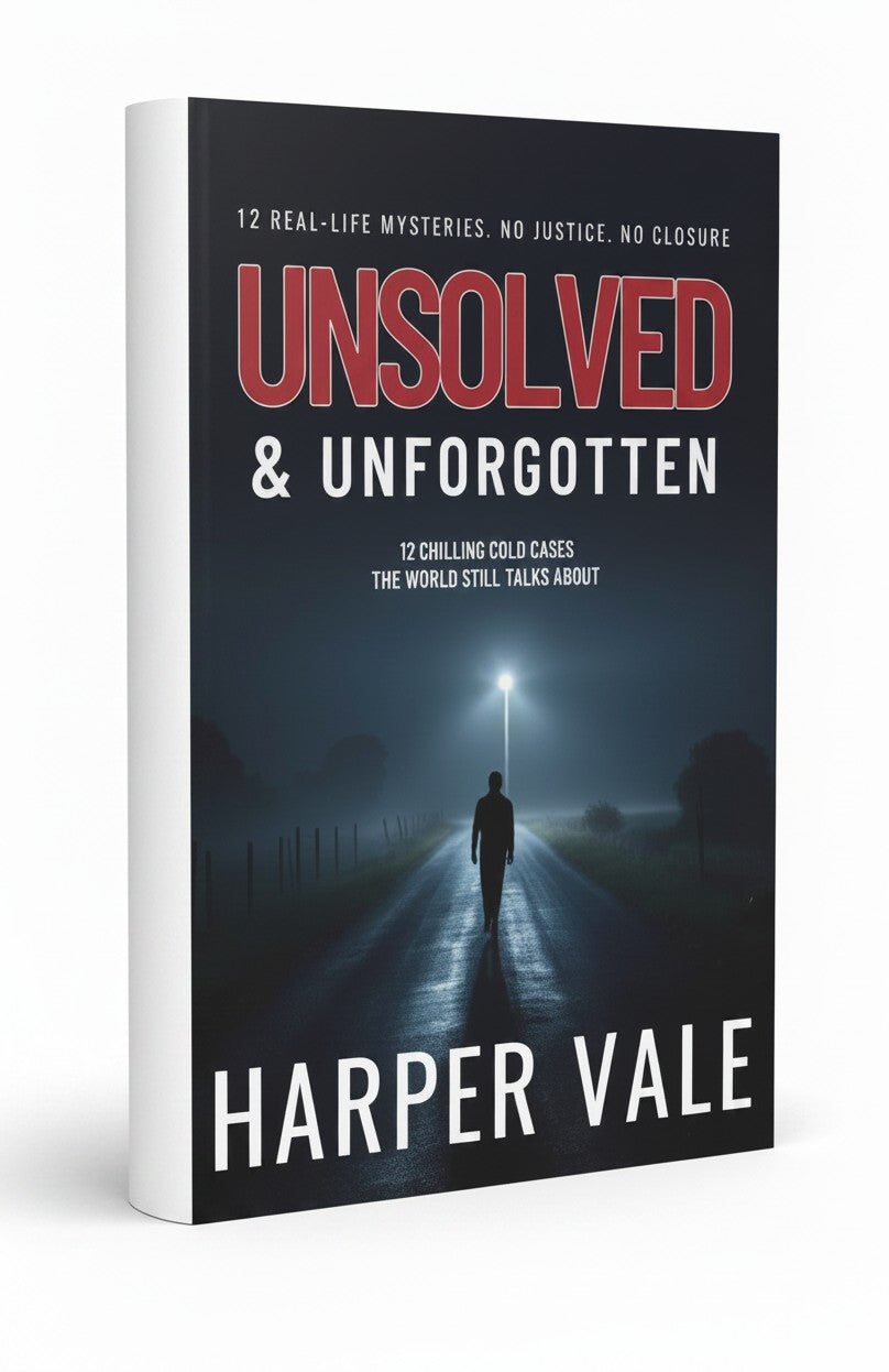 BestBuyBook true crime book Unsolved & Unforgotten by Harper Vale featuring a dark, mysterious road scene cover.
