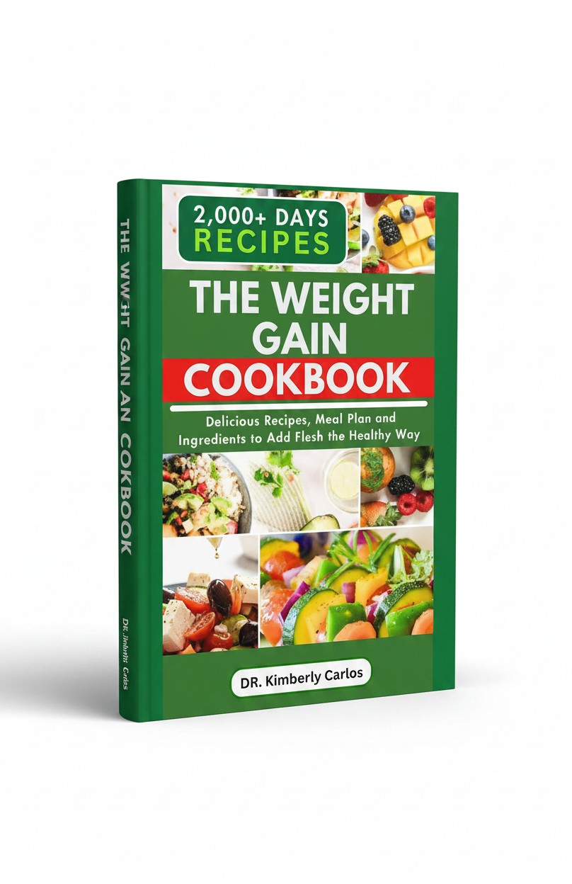BestBuyBook The Weight Gain Cookbook featuring healthy meal photos on a green cover by Dr. Kimberly Carlos