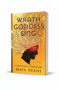 BestBuyBook Wrath Goddess Sing book cover featuring a stylized silhouette of a woman with flowing hair on a gold background